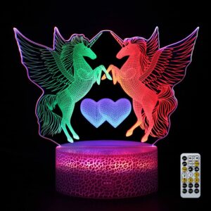 3d illusion unicorn night light for kid,dimmable led nightlight with remote & smart touch & usb cable and multicolor changing decor lamp,christmas birthday gifts unicorn toys for kids girls boys