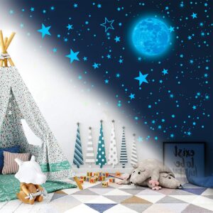 1049 Pieces Luminous Sticker Wall Decal Luminous Stars self-Adhesive Children's Room Wall Stickers Moon and Stars Fluorescent Wall Stickers, Stickers for Children's Rooms Girls Decorative