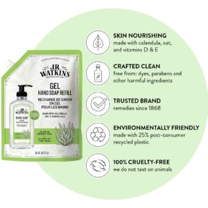 J.R. Watkins Gel Hand Soap Refill, Moisturizing Hand Wash, All Natural, Alcohol-Free, Cruelty-Free, USA Made, Aloe Green Tea, 34 Fl Oz, 3 Pack