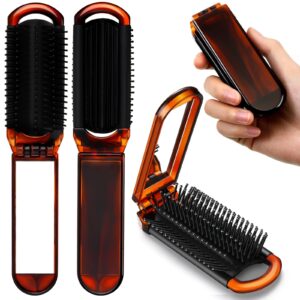 nuenen 4 pcs folding hair brush with mirror portable mini hair brush small compact pocket hair comb for family travel car gym wig bag purse gift women(tortoiseshell)