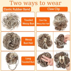 Qunlinta 4 PCS Messy Hair Bun Hairpiece Tousled Updo for Women Hair Extension Claw Ponytail Scrunchies with Elastic Rubber Band Long Updo Messy Hairpiece Hair Accessories for Women