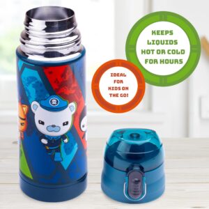 Octonauts Above & Beyond Blue Stainless Steel 13 oz Insulated Water Bottle for Kids - Spill Proof Lid, Easy to Use, Reusable - Keep Liquids Hot/Cold For Hours - Great for Travel, School, Sports, Camp