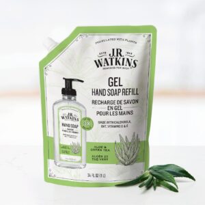 J.R. Watkins Gel Hand Soap Refill, Moisturizing Hand Wash, All Natural, Alcohol-Free, Cruelty-Free, USA Made, Aloe Green Tea, 34 Fl Oz, 3 Pack