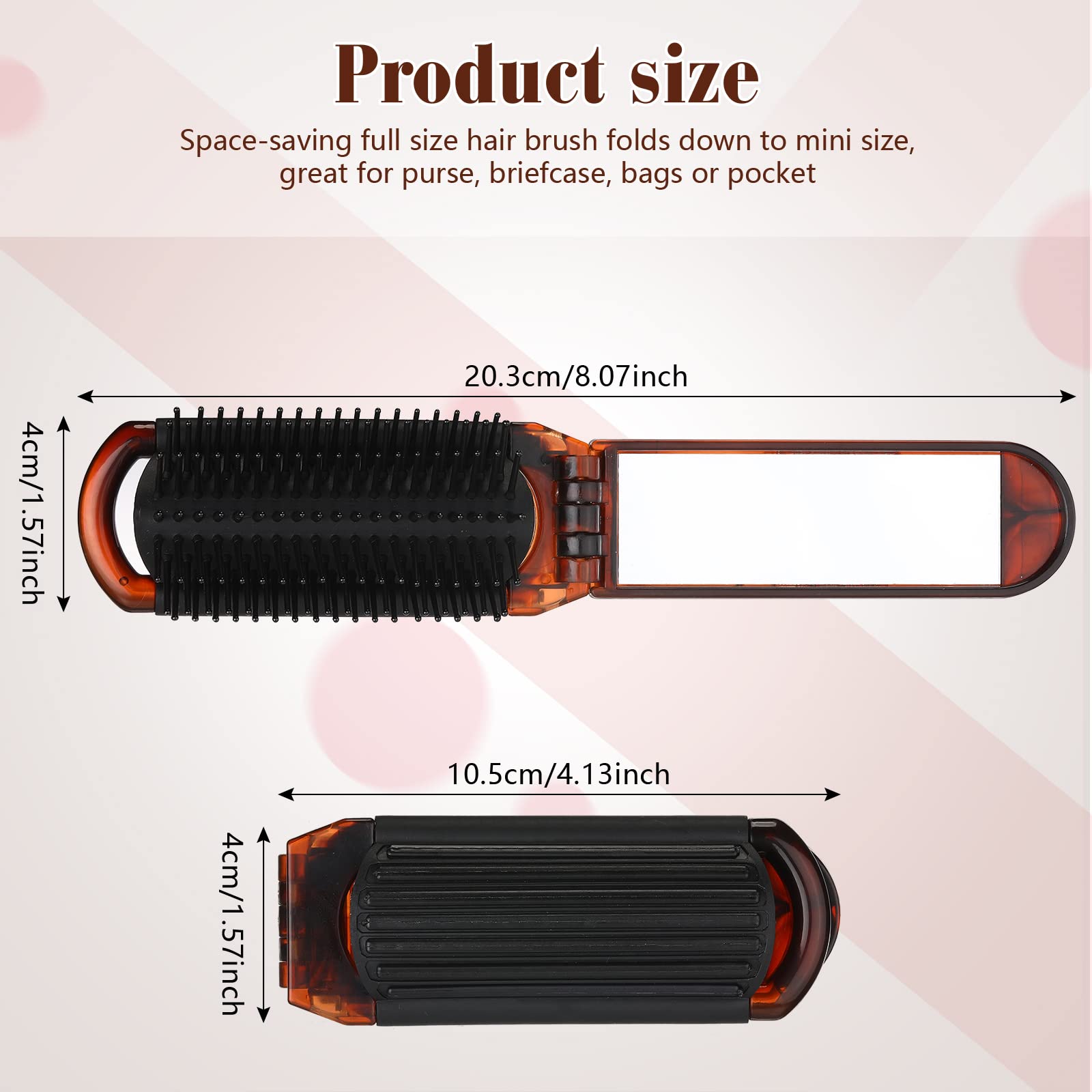 Nuenen 4 Pcs Folding Hair Brush with Mirror Portable Mini Hair Brush Small Compact Pocket Hair Comb for Family Travel Car Gym Wig Bag Purse Gift Women(Tortoiseshell)