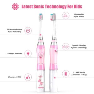 DADA-TECH Kids Electric Toothbrush, Soft Battery Tooth Brush with Timer (Pink+ Blue)