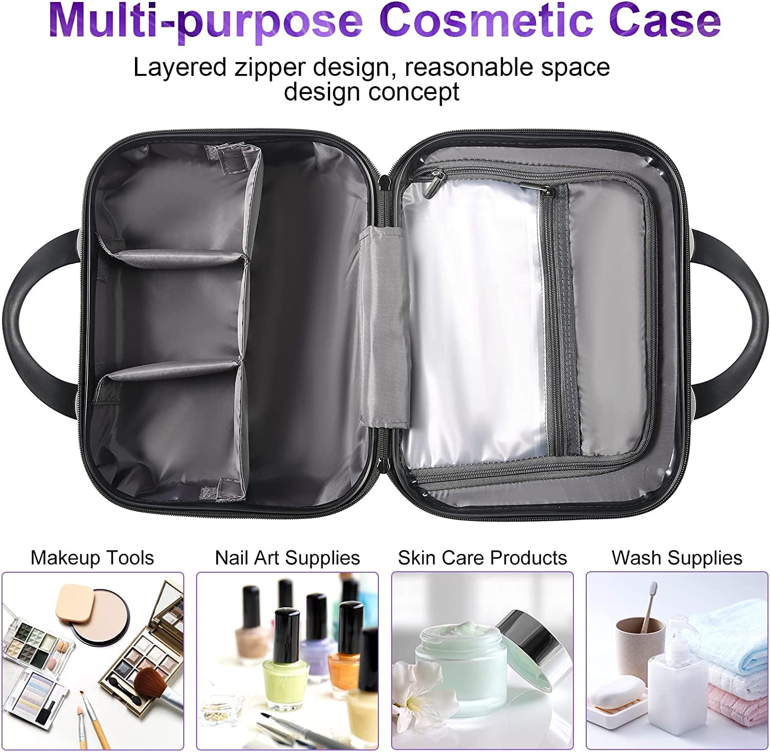 14inch Makeup Train Case PC ABS Cosmetic Case Hardshell Makeup Bag Organizer Valentines Day Gifts for Him Women Travel Outside Activity