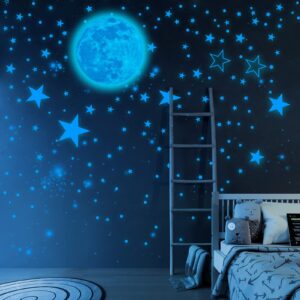 1049 Pieces Luminous Sticker Wall Decal Luminous Stars self-Adhesive Children's Room Wall Stickers Moon and Stars Fluorescent Wall Stickers, Stickers for Children's Rooms Girls Decorative