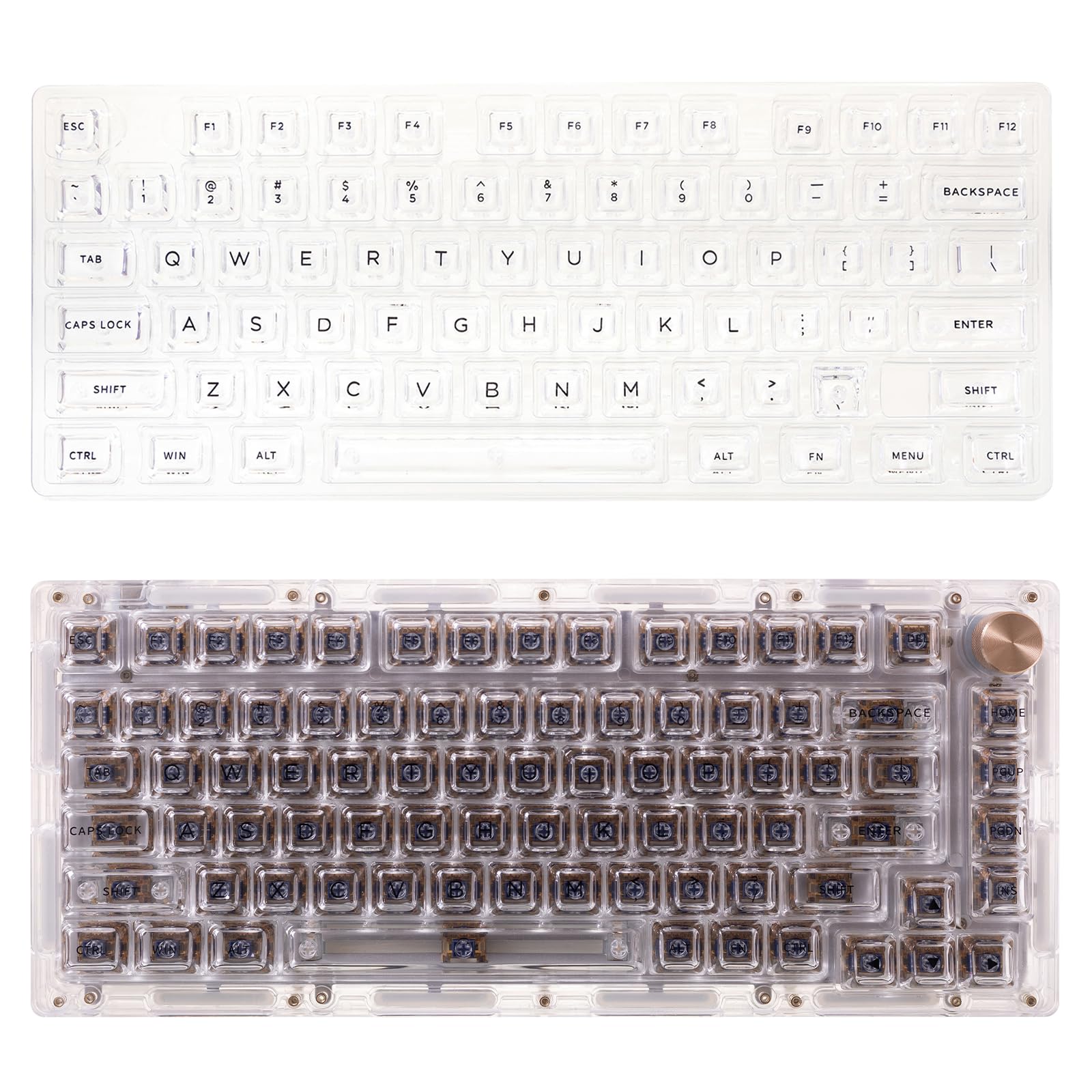 GK GAMAKAY 113 Keys Transparent PC Keycaps Set with 2.75 Shift, ASA Profile Keycaps for SN75 98% 75% Layout MX Gateron Kailh Switch Mechanical Gaming Keyboard (Amber Clear)