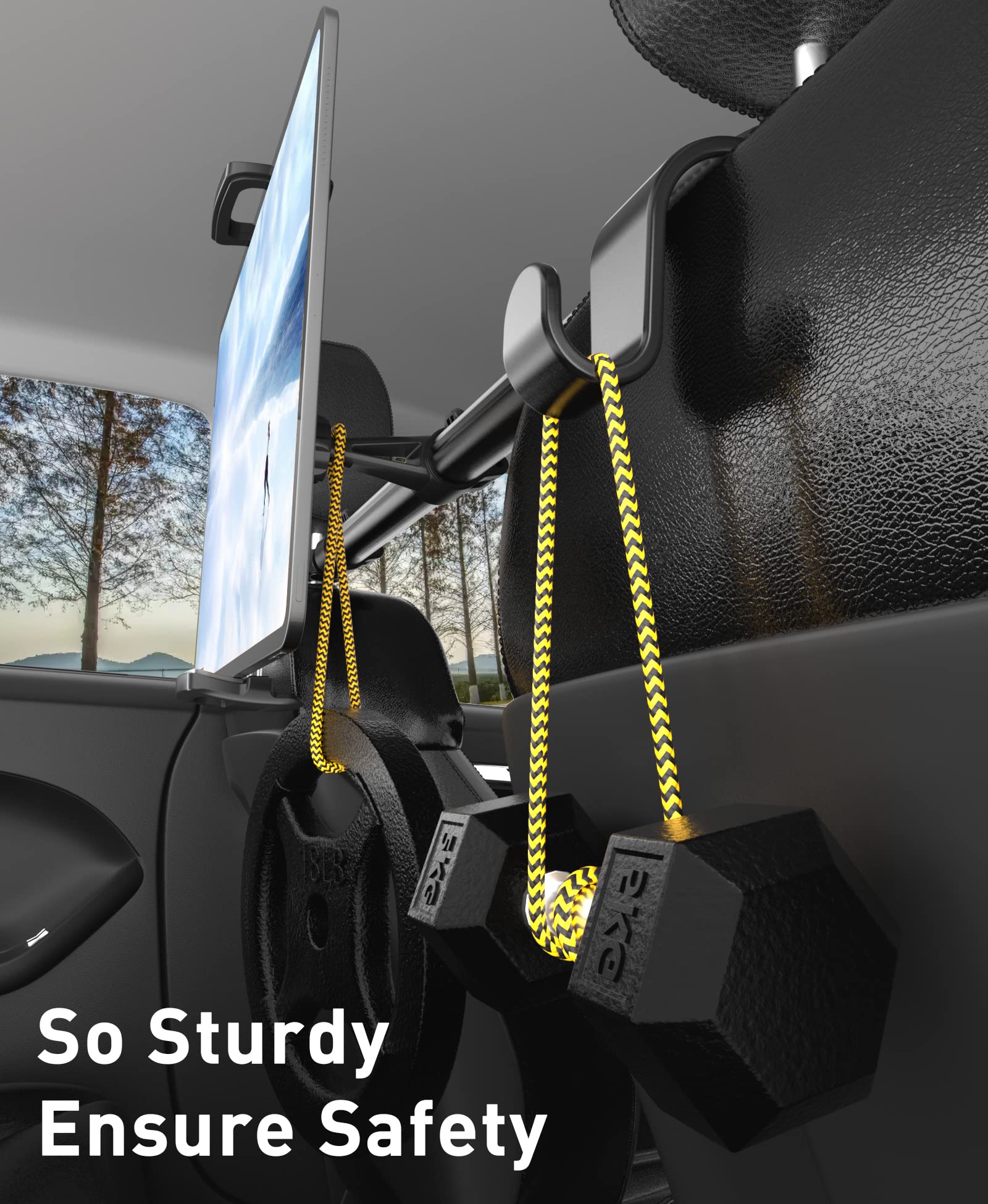 Car Tablet Holder Mount for iPad: Headrest Tablet Stand for Car Back Seat Compatible with iPad Pro Air Mini | Galaxy Tab | Kindle Fire HD | Switch OLED or Other 4.7-12.9" Devices