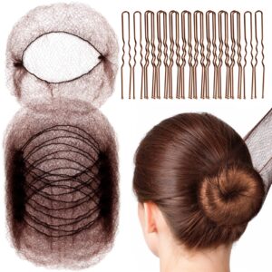 fandamei hair accessories set: 20pcs mesh hair nets invisible and 40pcs u shaped hair pins for women, girls, ballet bun maker & dance (hair nets- 20 inch(50cm), hair pins- 2.4 inch(6cm)), brown