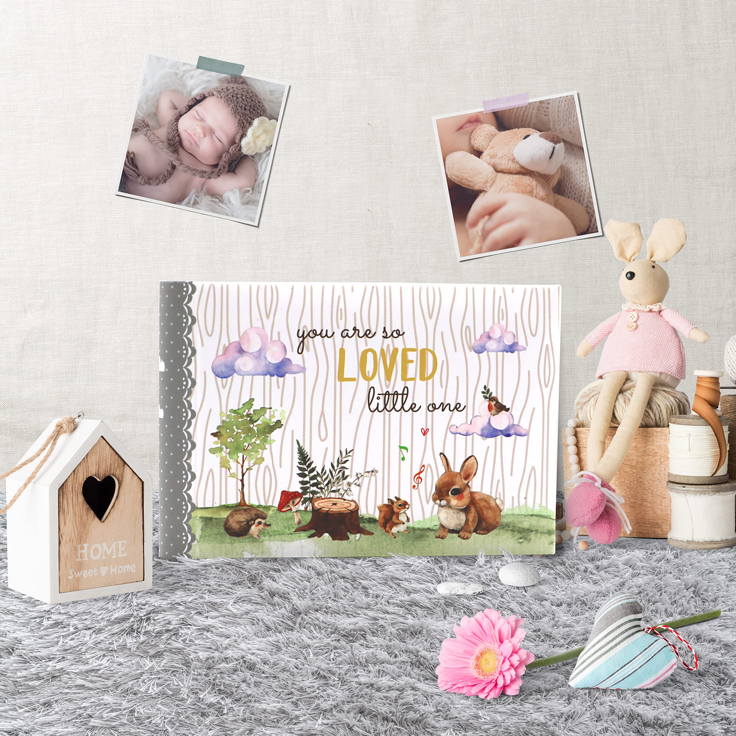 Holoary You Are So Loved Little One Grandma's Brag Book, Small Baby Photo Album 4” x 6” 32 Photos, Woodland Animals Design