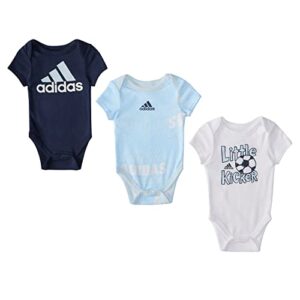 adidas boys' 3-pack short sleeve bodyshirt set, white/light blue/navy, 6 months