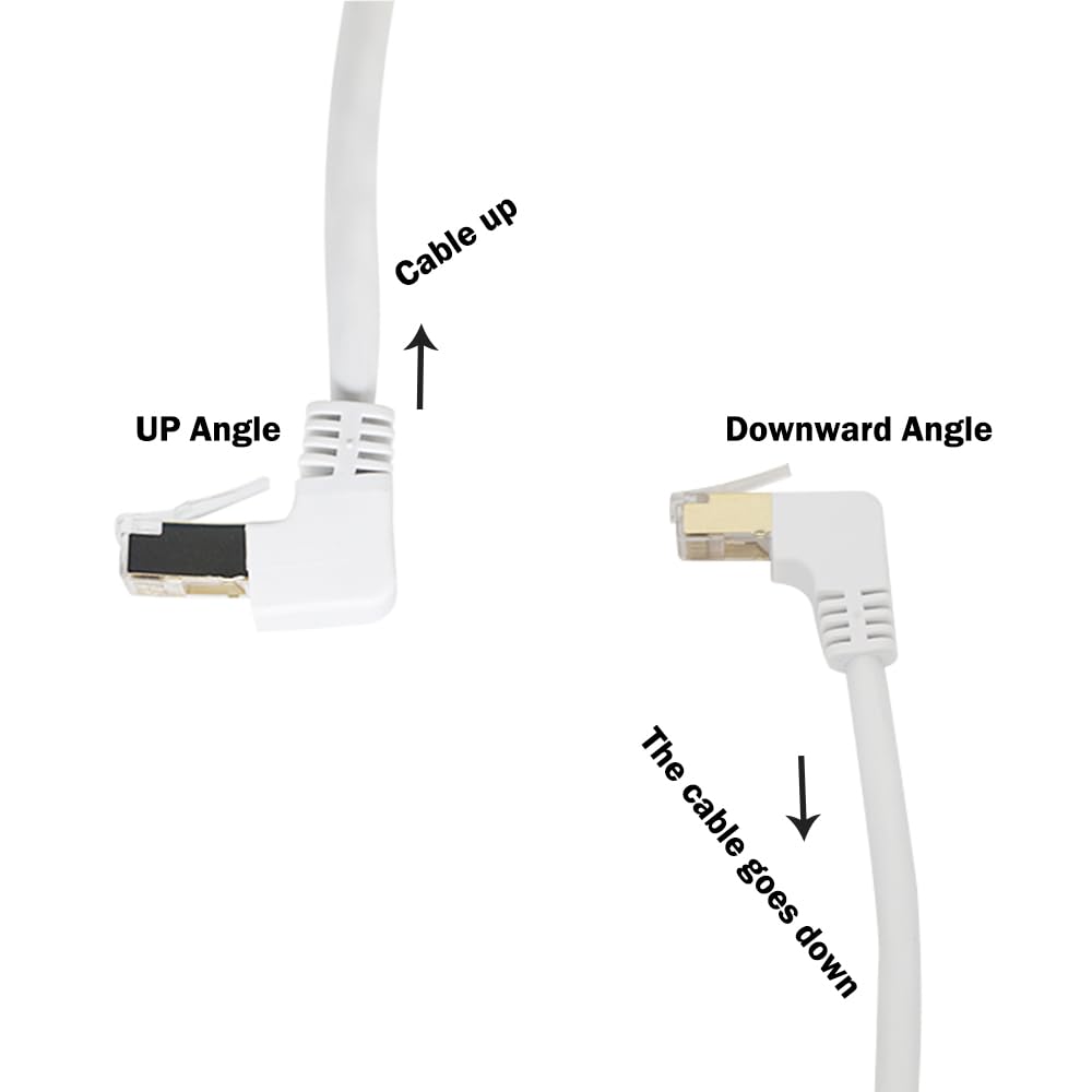 RHCXCYTJ Cat6 Ethernet Cable 90 Degree Downward Right Angle, Cat 6 Right Angle Ethernet Cable for PC,Router,Modem,Printer,TV Box,24 AWG FTP Cat6 Network Cable White (UP Angle, 3.3 FT)