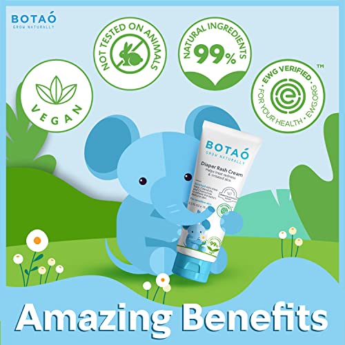 BOTAO Baby's Natural Diaper Cream | Organic Diaper Cream EWG Verified | Naturally Soothes Baby Rashes | Baby zinc Ointment Natural | For Sensitive Skin with Aloe Vera & Calendula, 2.5Oz