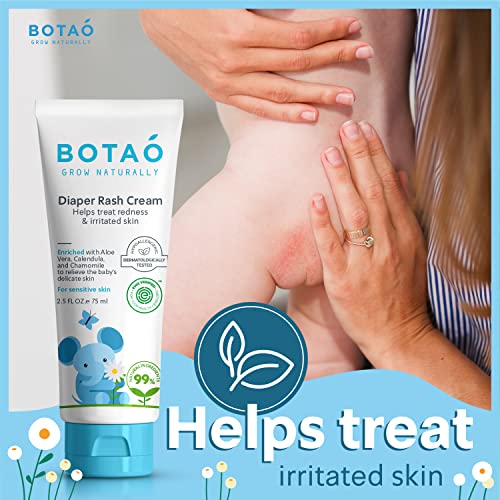 BOTAO Baby's Natural Diaper Cream | Organic Diaper Cream EWG Verified | Naturally Soothes Baby Rashes | Baby zinc Ointment Natural | For Sensitive Skin with Aloe Vera & Calendula, 2.5Oz