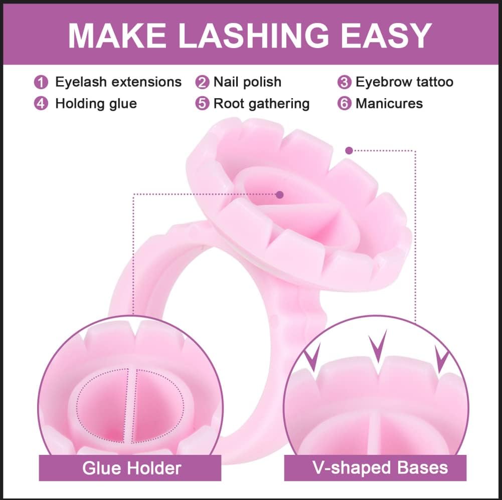 Burboeiy 100PCS Glue Rings Lash Rings for Glue Glue Rings for Eyelash Extensions Eyelash Glue Holder Lash Glue Rings Smart Glue Cups