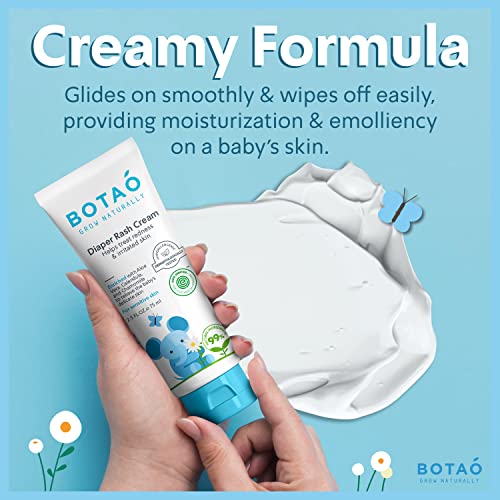 BOTAO Baby's Natural Diaper Cream | Organic Diaper Cream EWG Verified | Naturally Soothes Baby Rashes | Baby zinc Ointment Natural | For Sensitive Skin with Aloe Vera & Calendula, 2.5Oz