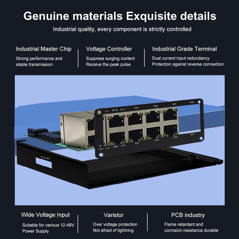 Mini Industrial Switch 10 Ports Gigabit Switch Hardened 10 Port RJ45 10/100/1000Mbps Ethernet Switch Din Rail Mount Outdoor Ethernet Switch, Unmanaged Network Switch (-40 to 176°F) with 12-48V DC
