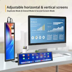 LESOWN 8.8 inch Monitor PC Case Temperature Display Mini Ultra Wide Monitor Stretched Bar Display AIDA64 PC Sensor Panel 1920x480 Small Temp Monitor for RPi CPU Monitoring