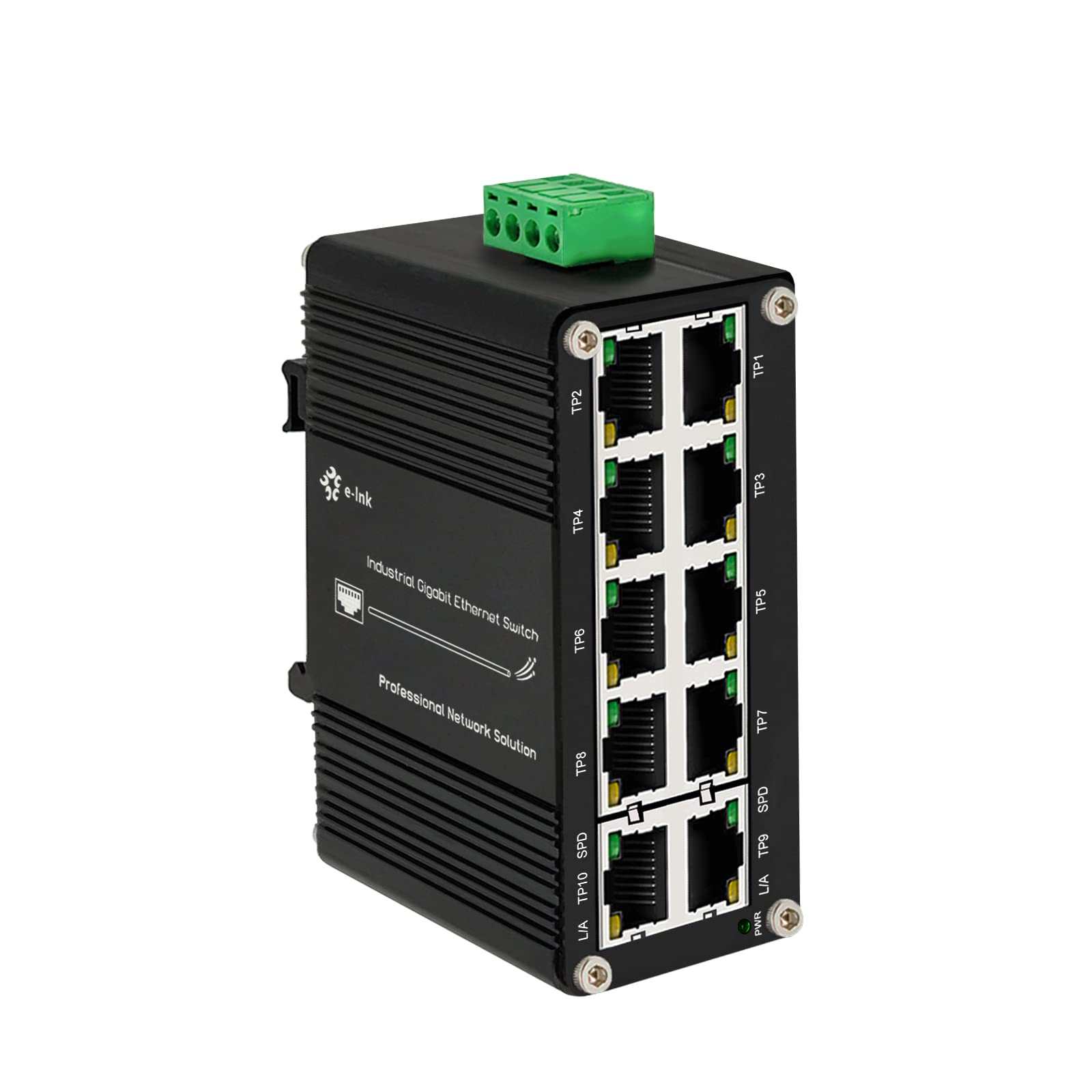 Mini Industrial Switch 10 Ports Gigabit Switch Hardened 10 Port RJ45 10/100/1000Mbps Ethernet Switch Din Rail Mount Outdoor Ethernet Switch, Unmanaged Network Switch (-40 to 176°F) with 12-48V DC