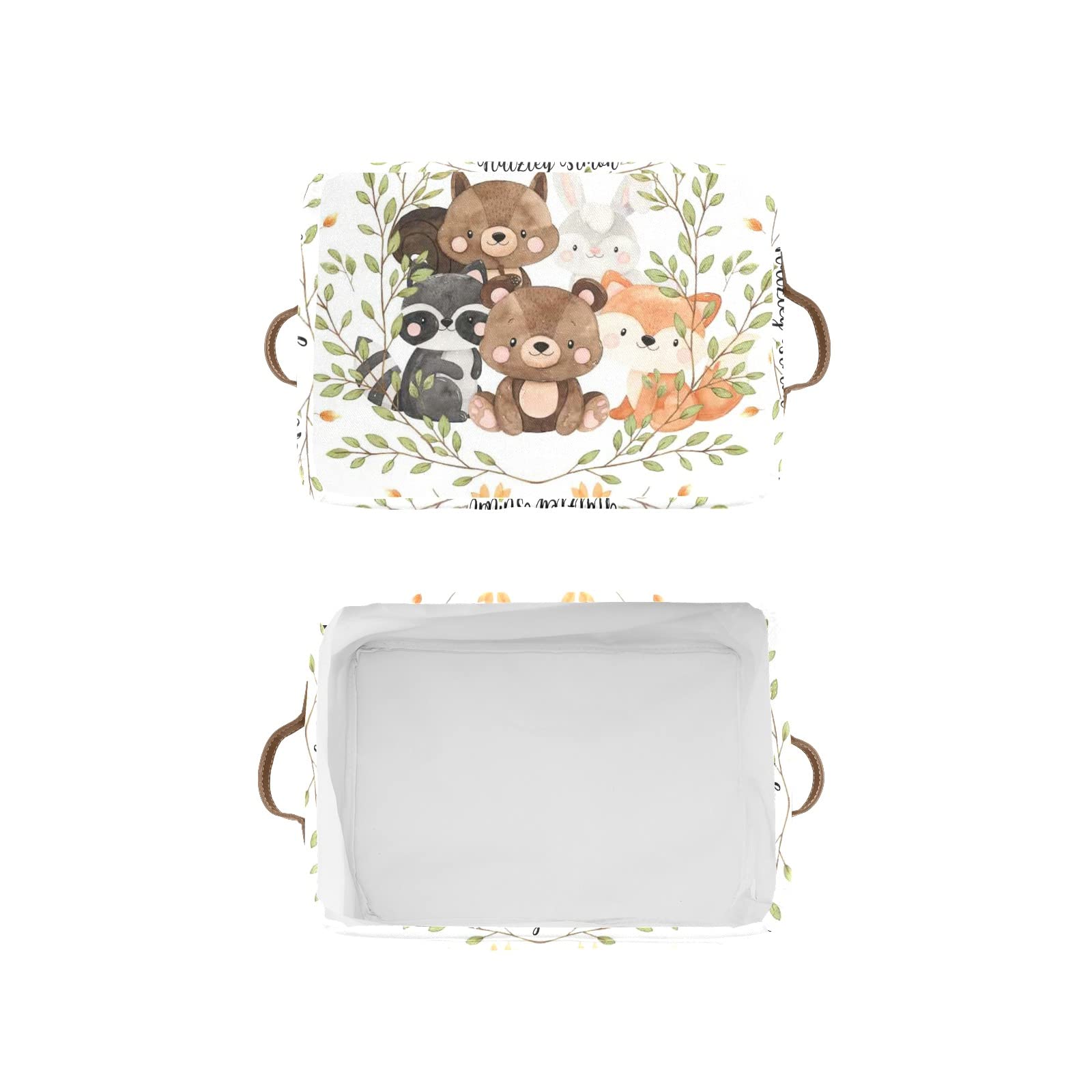 Cute Woodland Animals Personalized Storage Bins Custom Baskets Cubes Organizer With Handle for Home Nursery Supplies Clothes Toy 2 Pack