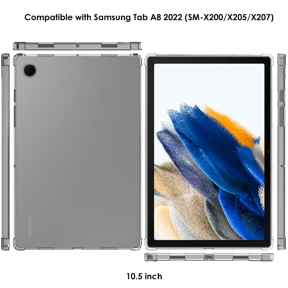 Case for Galaxy Tab A8 Case 2022, Clear Rubber Soft Skin Silicone Side Corner Protective Cover for Samsung Galaxy Tab A8 Case 10.5 inch 2022 Tablet (SM-X200/X205/X207) - Transparent