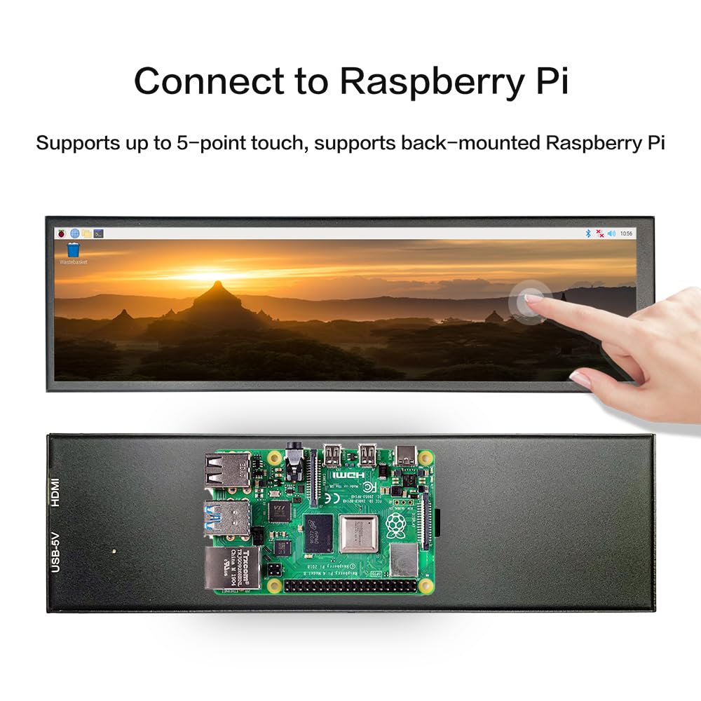 LESOWN 8.8 inch Wide Touch Screen Monitor LCD Display, 480x1920 LCD Monitor bar LCD Display Ultra Wide Screen Monitor for Windows Rpi4