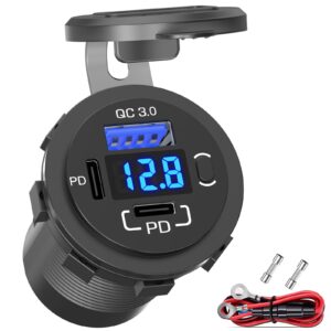 12v usb outlet qidoe usb c car charger socket dual pd 30w and 18w qc3.0 port usb car socket with voltmeter button switch lengthened waterproof usb power outlet for car boat marine rv vehicle