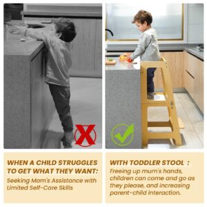 XIHAToy Standing Tower for Kids Kitchen Tower for Toddlers Child Stool Helper Folded Step-Up Toddler Helper (Natural)