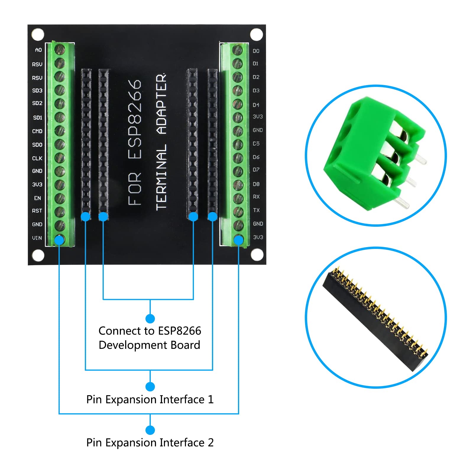 MELIFE 3 Pack ESP8266 Breakout Board GPIO 1 into 2 Double-layer PCB Board for ESP8266 ESP-12E for NodeMCU Development Board