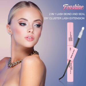 Fenshine Lash Bond and Seal, Cluster Eyelash Glue, Individual Cluster DIY Eyelash Extensions, Super Strong Hold Cluster Lash Adhesive, Waterproof, Latex Free, Mascara Wand Glue