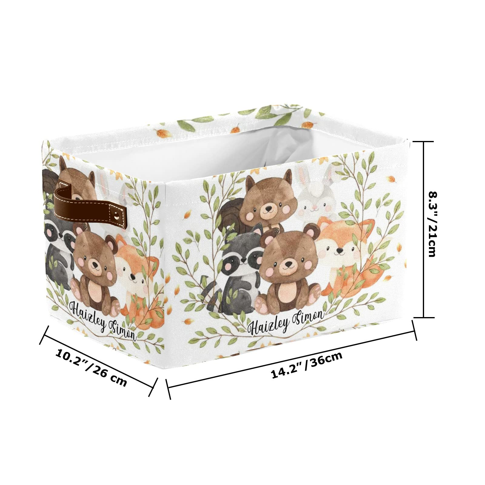 Cute Woodland Animals Personalized Storage Bins Custom Baskets Cubes Organizer With Handle for Home Nursery Supplies Clothes Toy 2 Pack