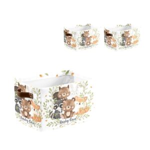 Cute Woodland Animals Personalized Storage Bins Custom Baskets Cubes Organizer With Handle for Home Nursery Supplies Clothes Toy 2 Pack