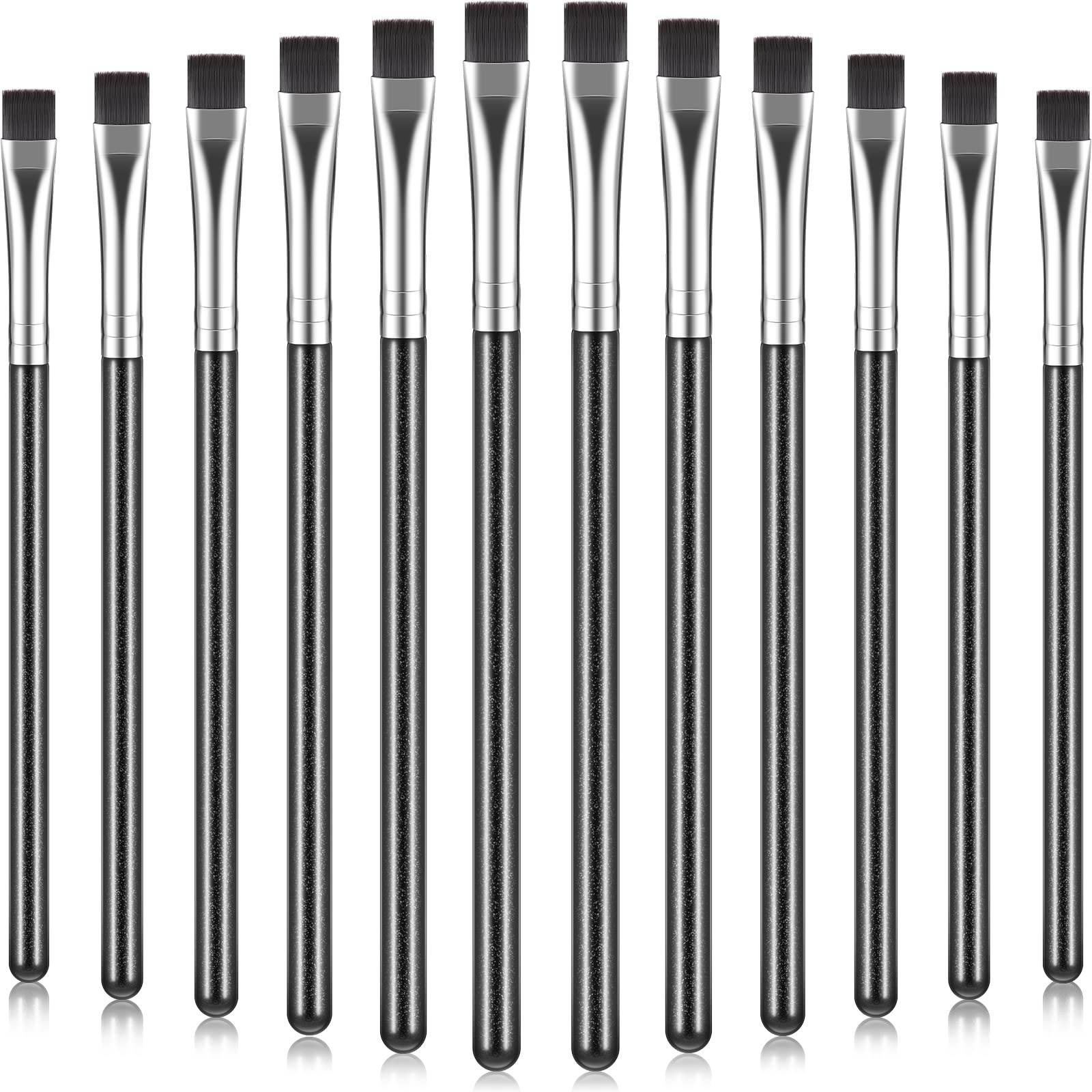 Nuogo 12 Pieces Flat Eyeliner Eyebrow Concealer Brush Flat Definer Eyebrow Brush Firm Stiff Thin Synthetic Bristle Concealer Brush Eyeliner Brush Applicator with Gel Powder Cream Cake Makeup for