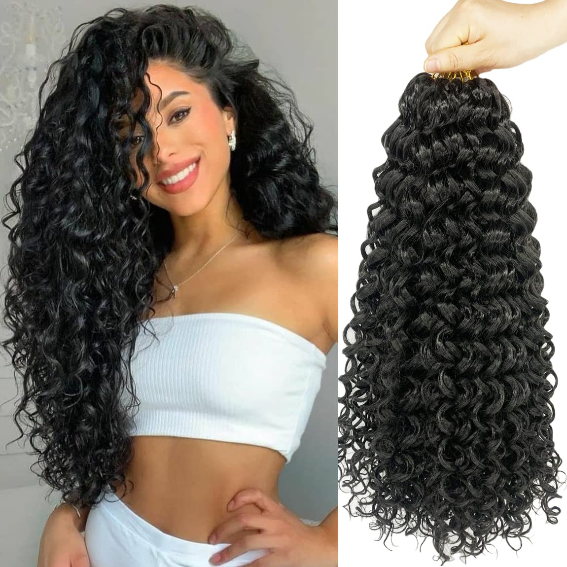 ENBEAUTIFUL 18 Inch 8 Packs Curly Crochet Hair Beach Curl Water Wave Crochet Hair Deep Wave Wavy Braids Curly Crochet Hair For Black Women(18inch, 8packs, 1b)