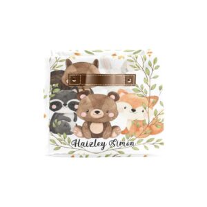 Cute Woodland Animals Personalized Storage Bins Custom Baskets Cubes Organizer With Handle for Home Nursery Supplies Clothes Toy 2 Pack