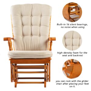 Dvasovio Rustic Glider Chair for Nursery with Ottoman, Resistant Rubber Wood Nursery Glider and Ottoman Sets for Relaxing, Rocking Chair for Living Room Bedroom