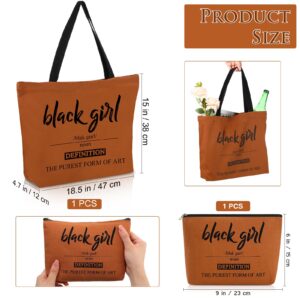 Coume 2 Pcs Black Girl Definition Canvas Tote Bags Juneteenth Day Gift Brown Makeup Bag Set the Purest Form of Art Blk with Zipper Travel Trip Toiletry Bags for Women Shopping School