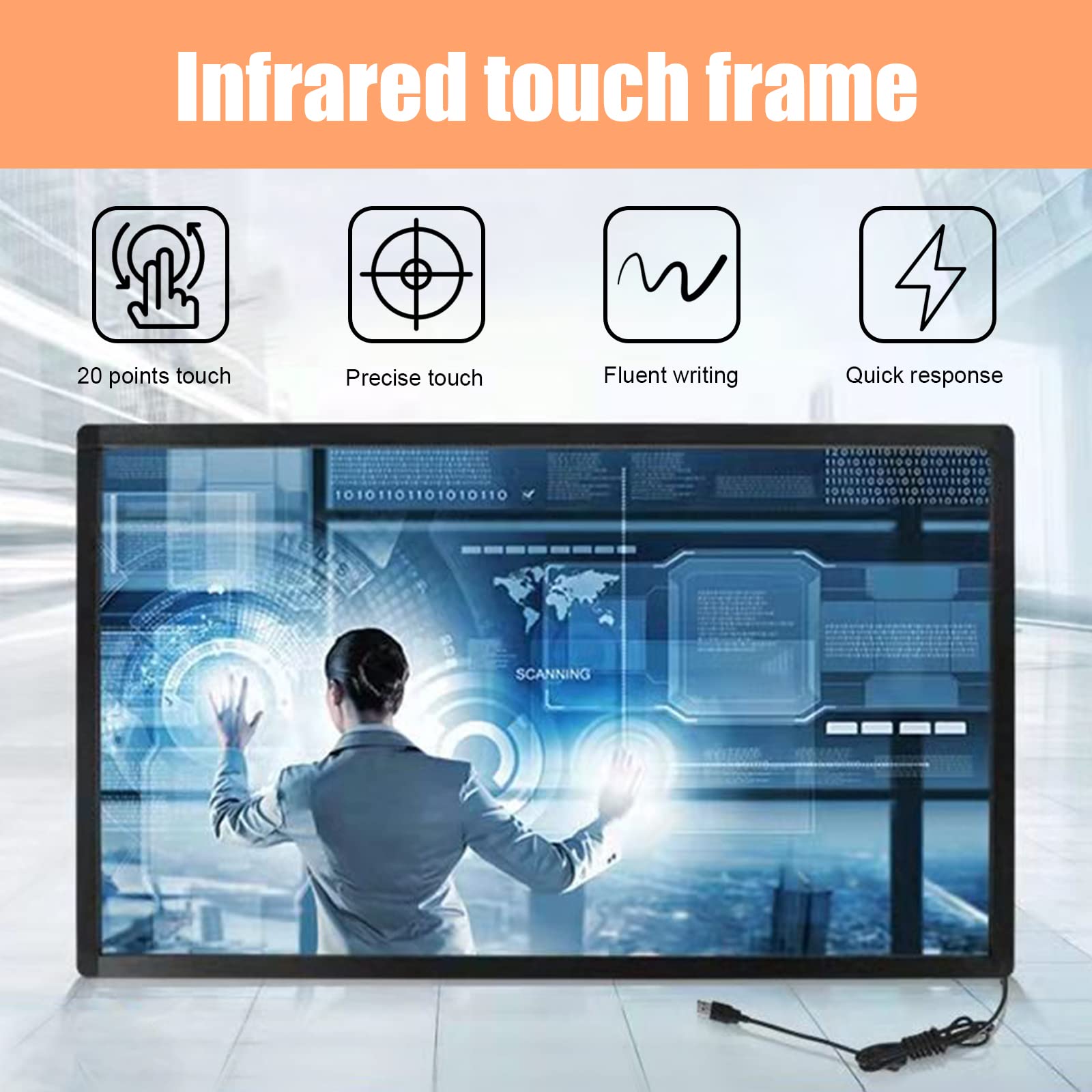 Senisway 43 Inch Interactive 20 Points Multi-Touch Infrared Touch Screen Overlay, IR Touch Screen Panel, Infrared Touch Frame USB Free Driver HID Compatible