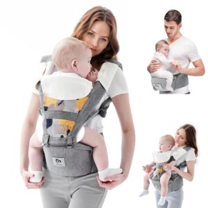 baby carrier, bellababy multifunction baby carrier hip seat (ergonomic m position) for 3-36 month baby, 6-in-1 ways to carry, all seasons, adjustable size, perfect for shopping travelling (grey)