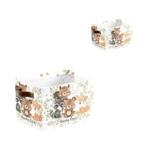 Cute Woodland Animals Personalized Storage Bins Custom Baskets Cubes Organizer With Handle for Home Nursery Supplies Clothes Toy 2 Pack