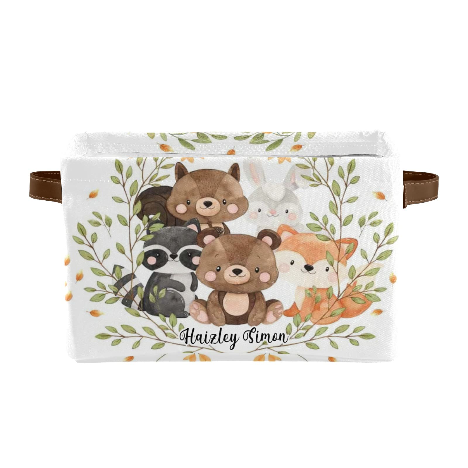 Cute Woodland Animals Personalized Storage Bins Custom Baskets Cubes Organizer With Handle for Home Nursery Supplies Clothes Toy 2 Pack