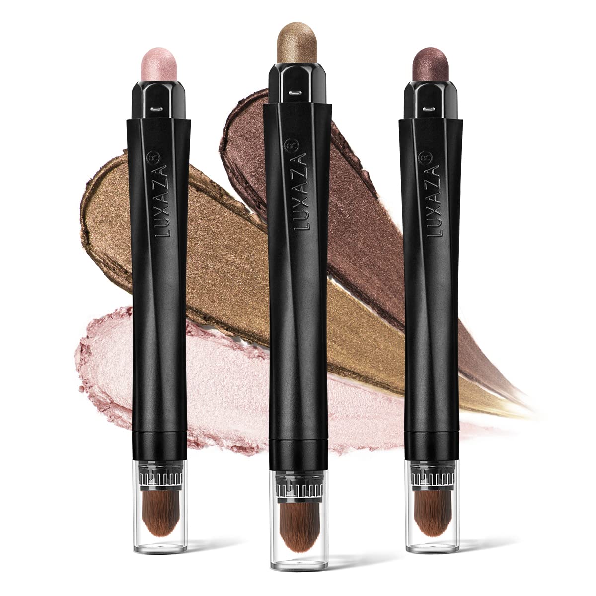 LUXAZA 3PCS Cream Eyeshadow Stick, Neutral Metallic And Brown Eye Shadow Pencil Crayon Brighten Up Your Makeup with a Long Lasting, Waterproof Formula