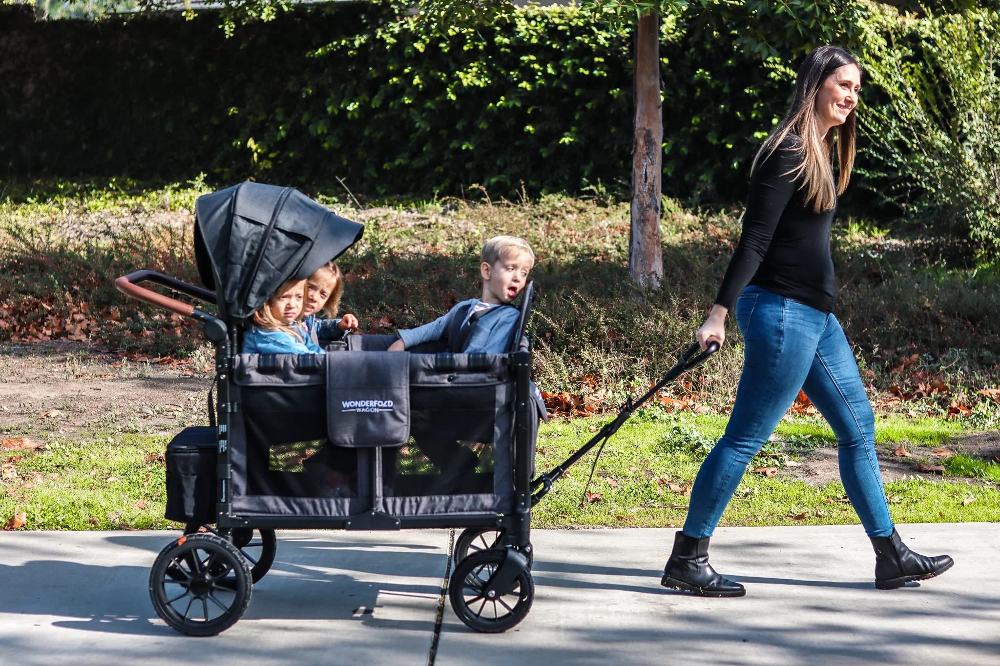 WONDERFOLD Stroller Wagon Pull Handle Featuring Vegan Leather Cover for Comfortable Grip, Three Adjustable Heights, and Carriage Attachment Buckle (Compatible with W-Series Models Only)