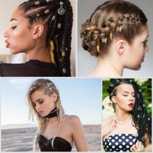 200pcs Hair Beads Jewelry, Dreadlocks Gem Crystal Charms, Metal Coils Rings, Gold And Silver Pendants,Braid Cuffs,Clips,Loc Tube Bead Braid Accessories for Braids Decoration