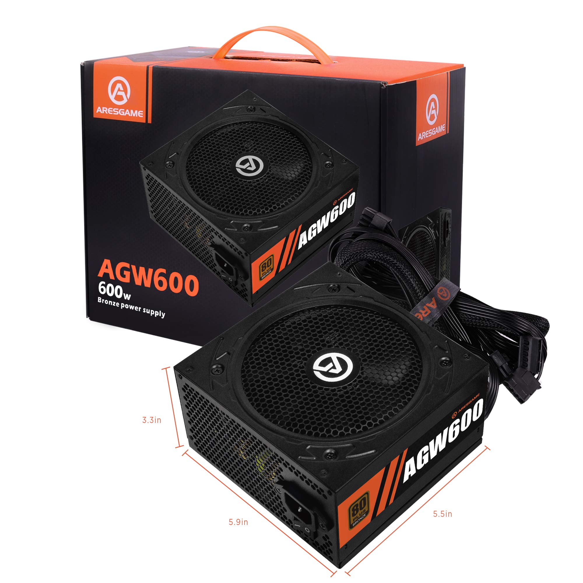 Power Supply 600W 80+ Bronze Certified PSU (ARESGAME, AGW600)