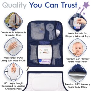 Nastéri Baby Gear Extra Large Portable Baby Changing Pad with Memory Foam Pillow & Insulated Bottle Bag – Waterproof Portable Baby Changing Station for Girls & Boys - Navy