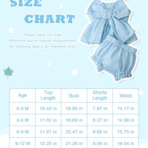 LYSINK Newborn Baby Girl Clothes Stripe Sleeveless Bowknot Tank Top Shorts Set Summer Outfits Cute Baby Clothes Girl 0-18 Months (Blue,0-3 Months)