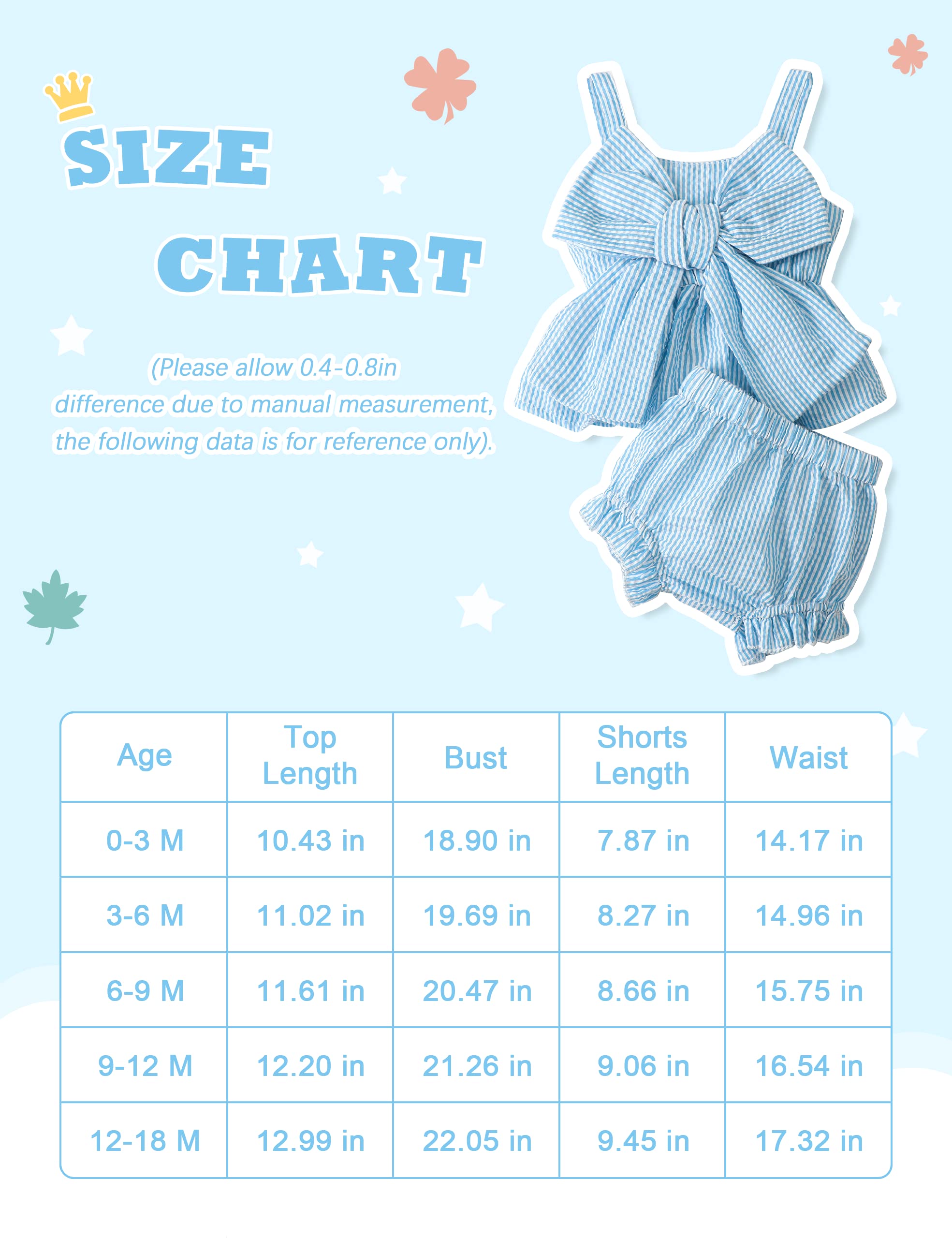 LYSINK Newborn Baby Girl Clothes Stripe Sleeveless Bowknot Tank Top Shorts Set Summer Outfits Cute Baby Clothes Girl 0-18 Months (Blue,0-3 Months)