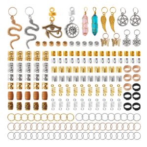 200pcs Hair Beads Jewelry, Dreadlocks Gem Crystal Charms, Metal Coils Rings, Gold And Silver Pendants,Braid Cuffs,Clips,Loc Tube Bead Braid Accessories for Braids Decoration